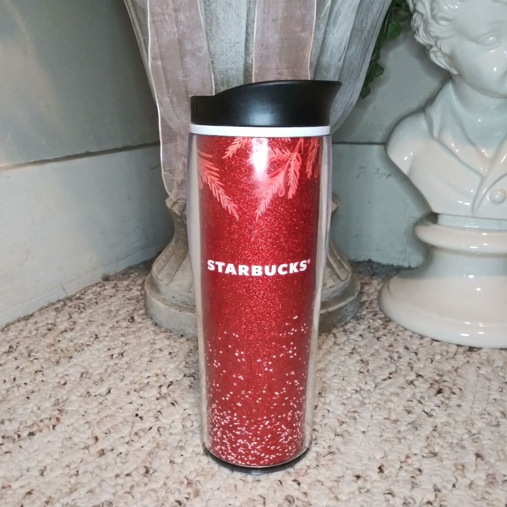 Starbucks 2020 Grande Size Red Holiday Sparkly Glitter Travel Mug